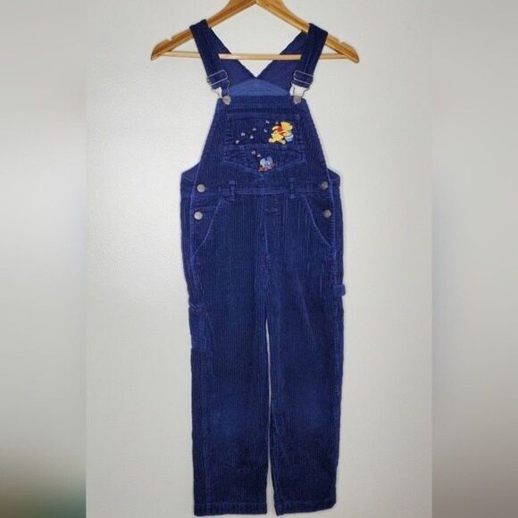 Rare Disney Winnie the pooh dark blue Corduroy overalls in kids size 10 - Picture 1 of 7